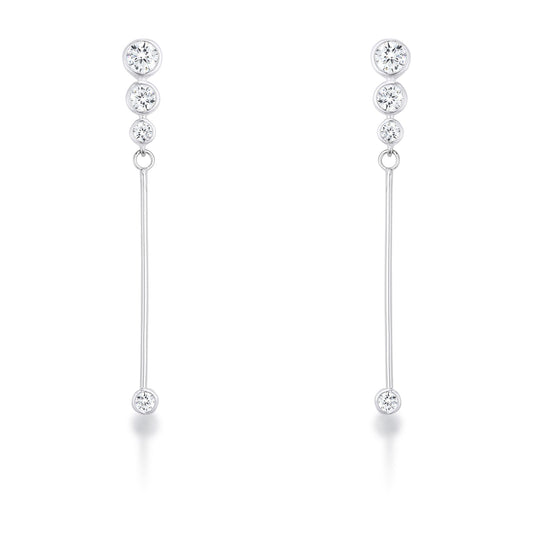 1.2Ct Graduated Rhodium Plated Drop Cubic Zirconia Earrings.