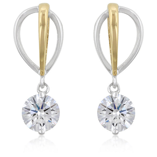 Two-tone Finish Cubic Zirconia Drop Earrings