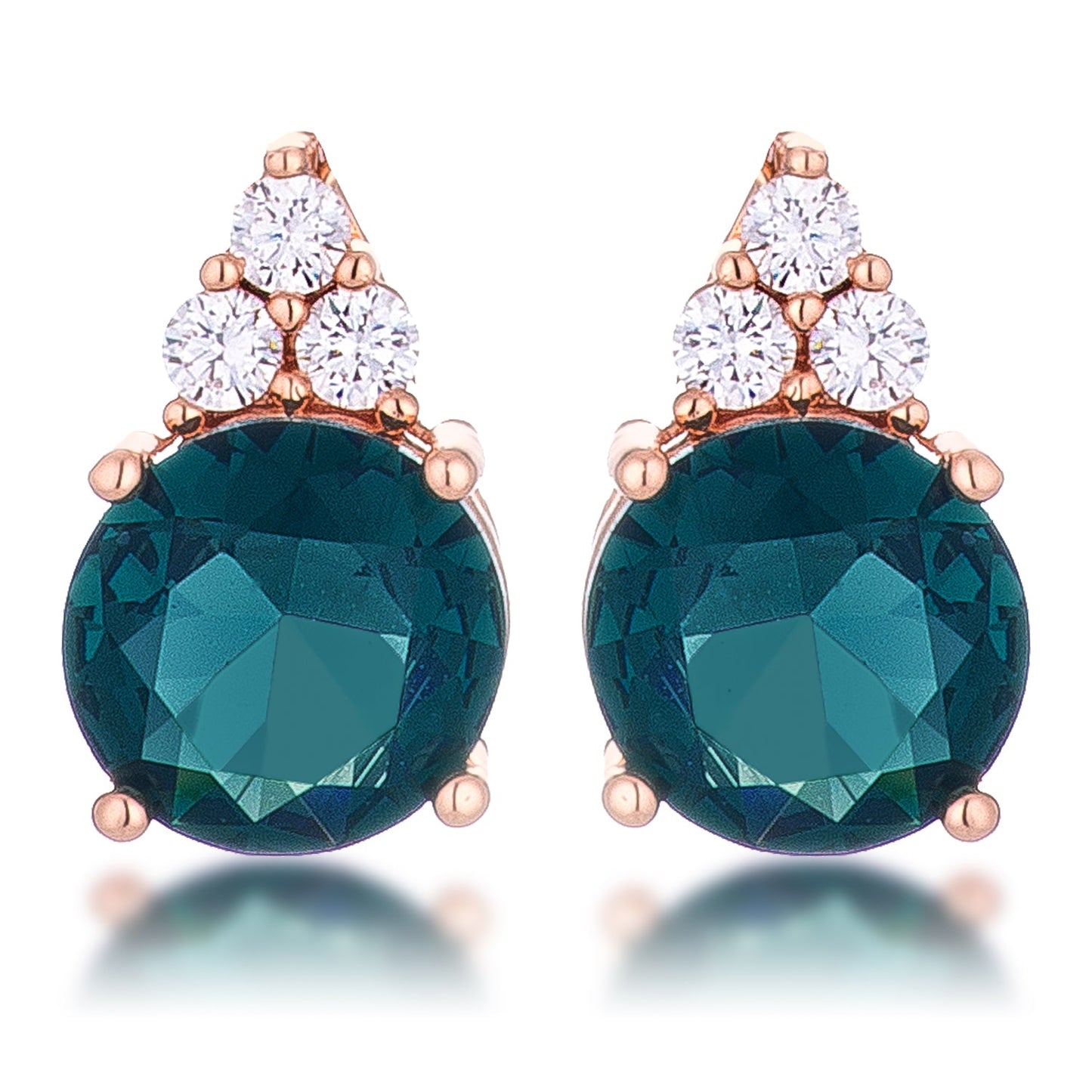 Simple Rose Gold Plated 9mm Blue Green CZ Stud Earring