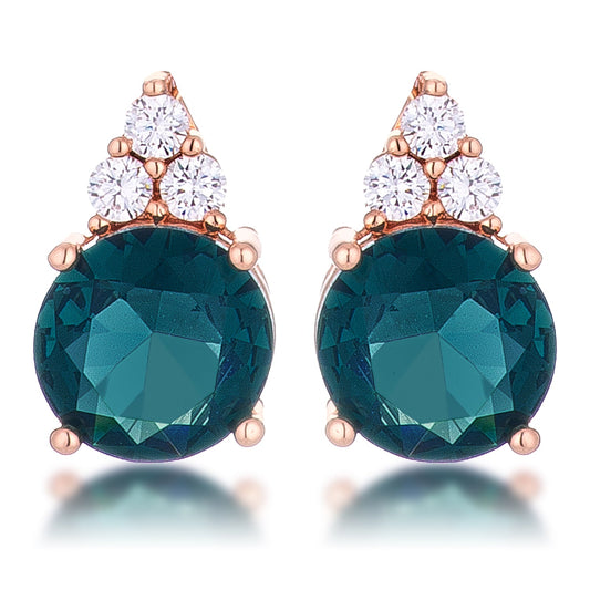 Simple Rose Gold Plated 9mm Blue Green CZ Stud Earring