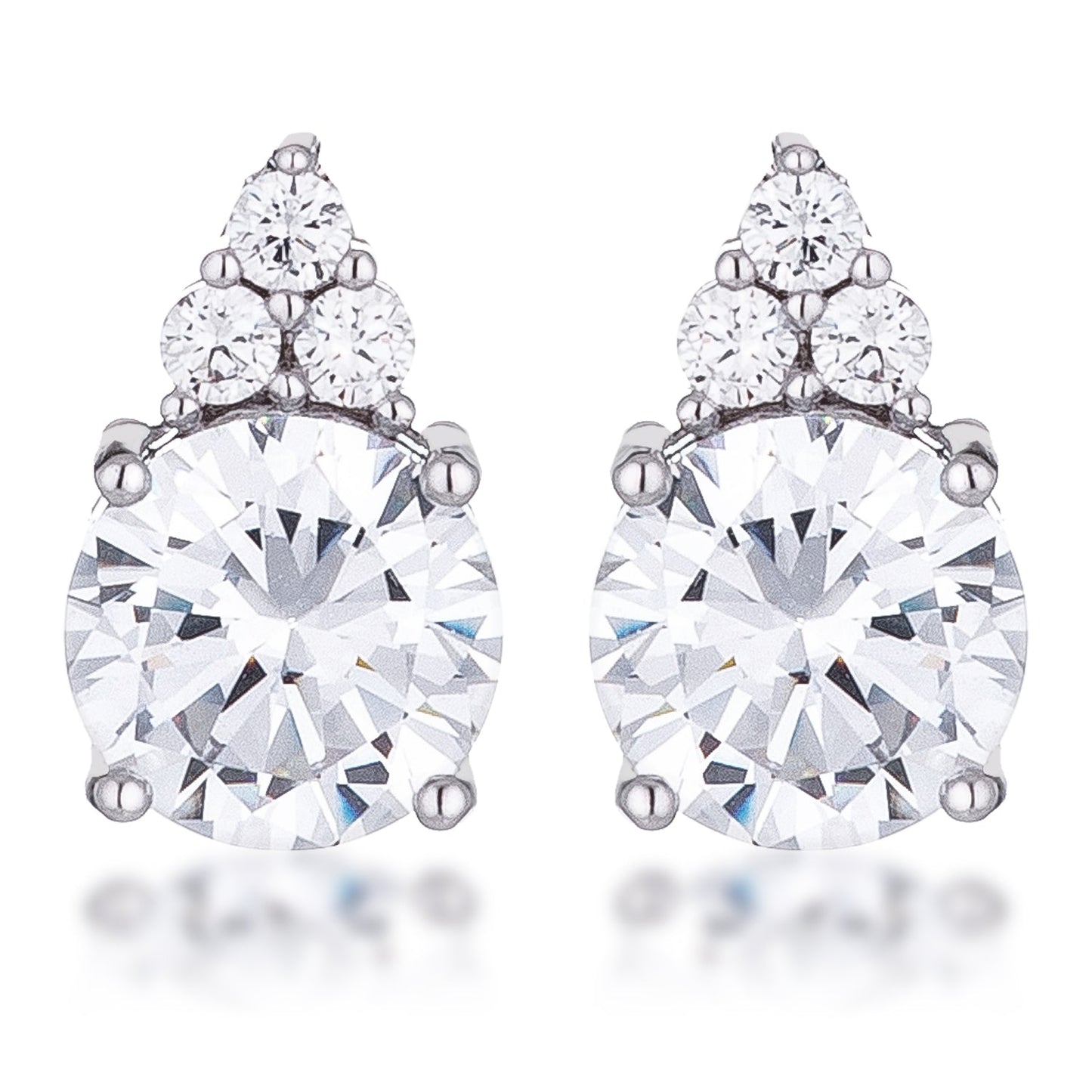 Simple Rhodium Plated 9mm Clear CZ Stud Earring