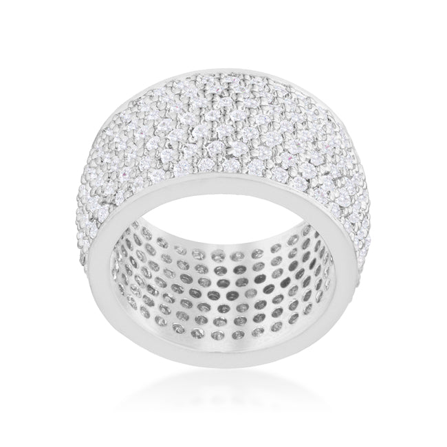 Wide Pave Cubic Zirconia Silvertone Band Ring